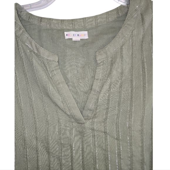 Roller Rabbit V-neck Puff Sleeve Muted Green Boxy Top Shirt Medium Sliver Thread - Picture 5 of 7